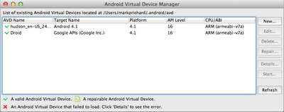 Android Virtual Device manager