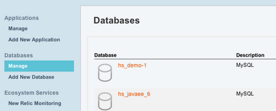 Database management screen